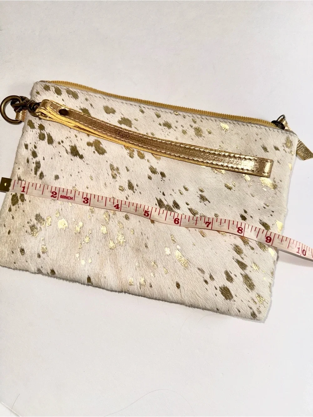 Mesa Luna Genuine Cowhide Wristlet Clutch Bag Cream Gold Metallic Speckled Small